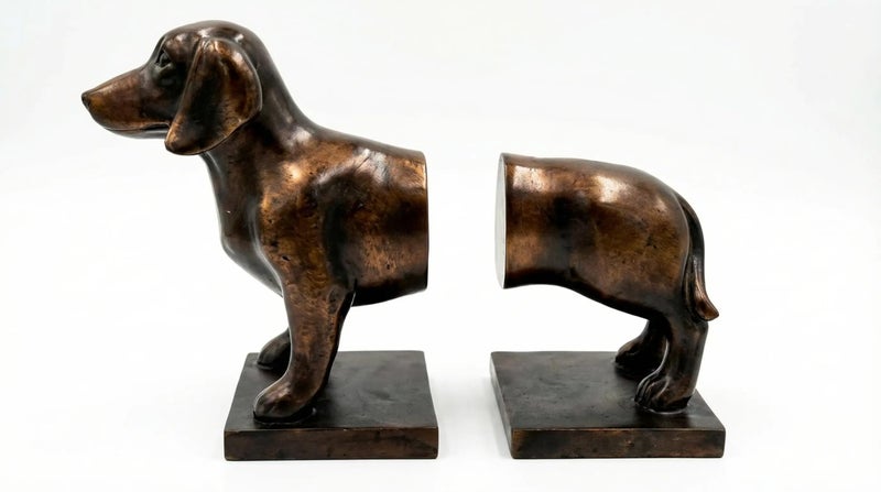 Comfy Hour Dachshund Dog Decorative Bookends, Unique 12" Long Wiener Dog Book Ends for Shelves, Heavy Duty Vintage Animal Book Stopper for Home Office Decor, 1 Pair, Dark Copper Finish - Image 1